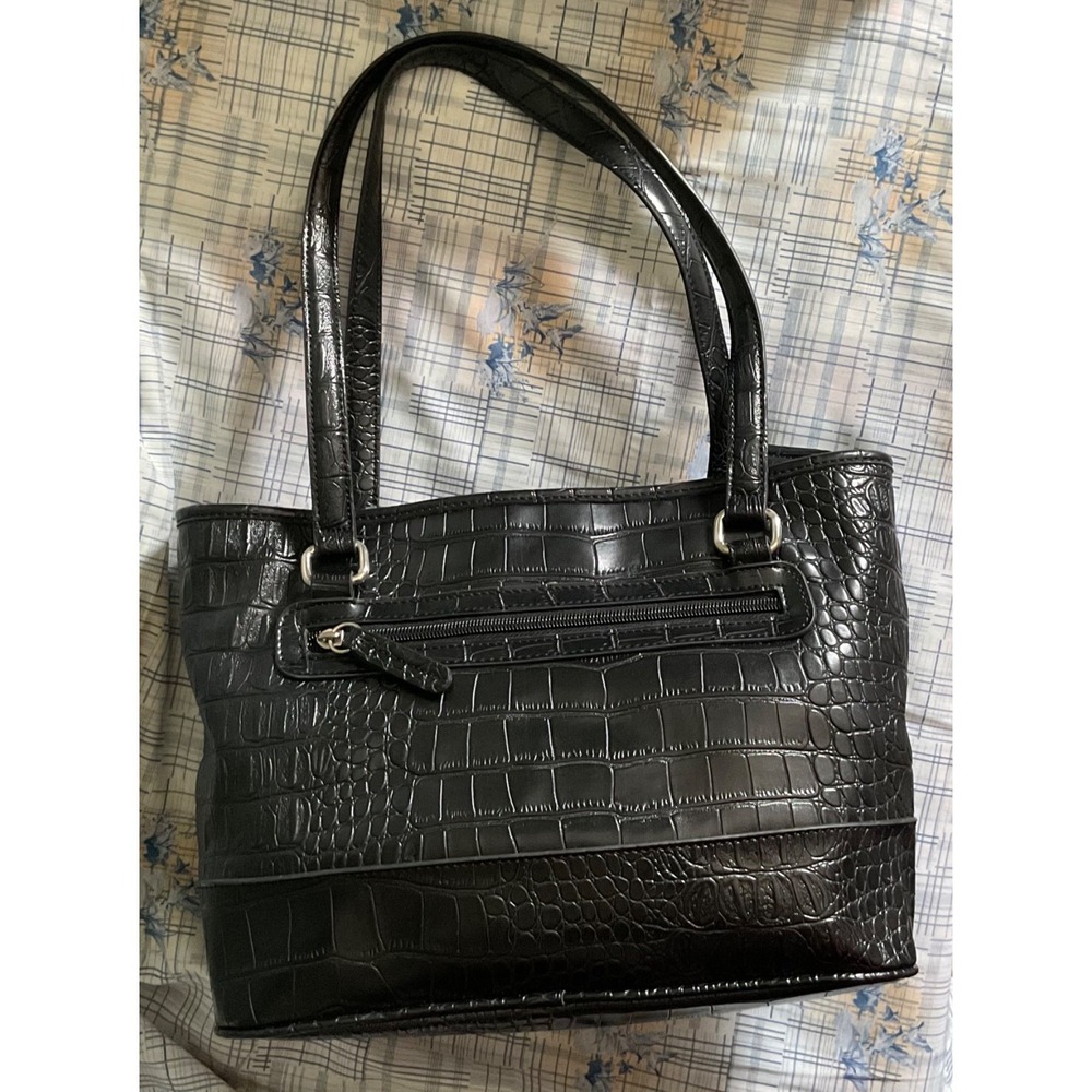 Giani Bernini Black Croc Embossed Leather Purse/Handbag Silver-tone - Picture 2 of 10